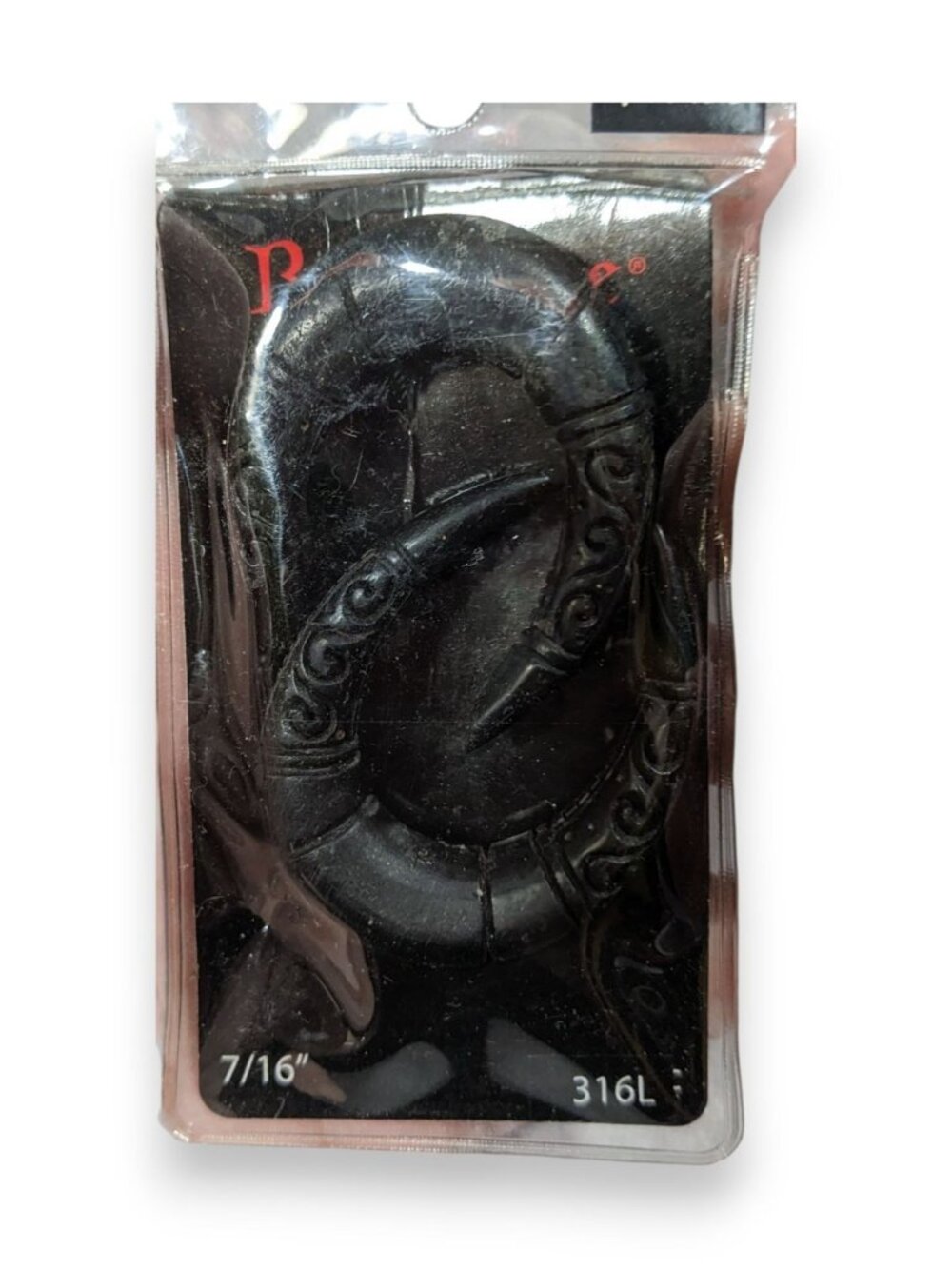 BodyRage Tribal 316L Steel Black Engraved Ear Tapers 7/16 Inch